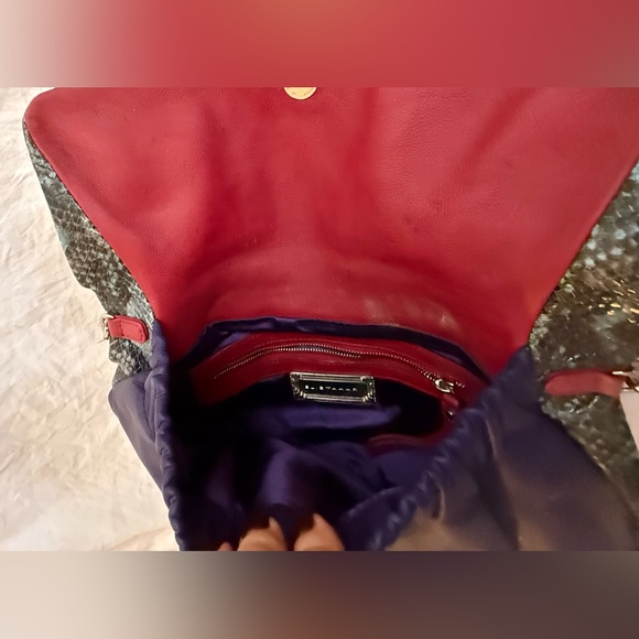 Elie Tahari Teal Snakeskin, with Purple and Red Leather Clutch - Picture 8 of 9